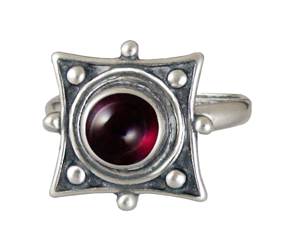 Sterling Silver Art Deco Style Gemstone Ring With Garnet Size 9